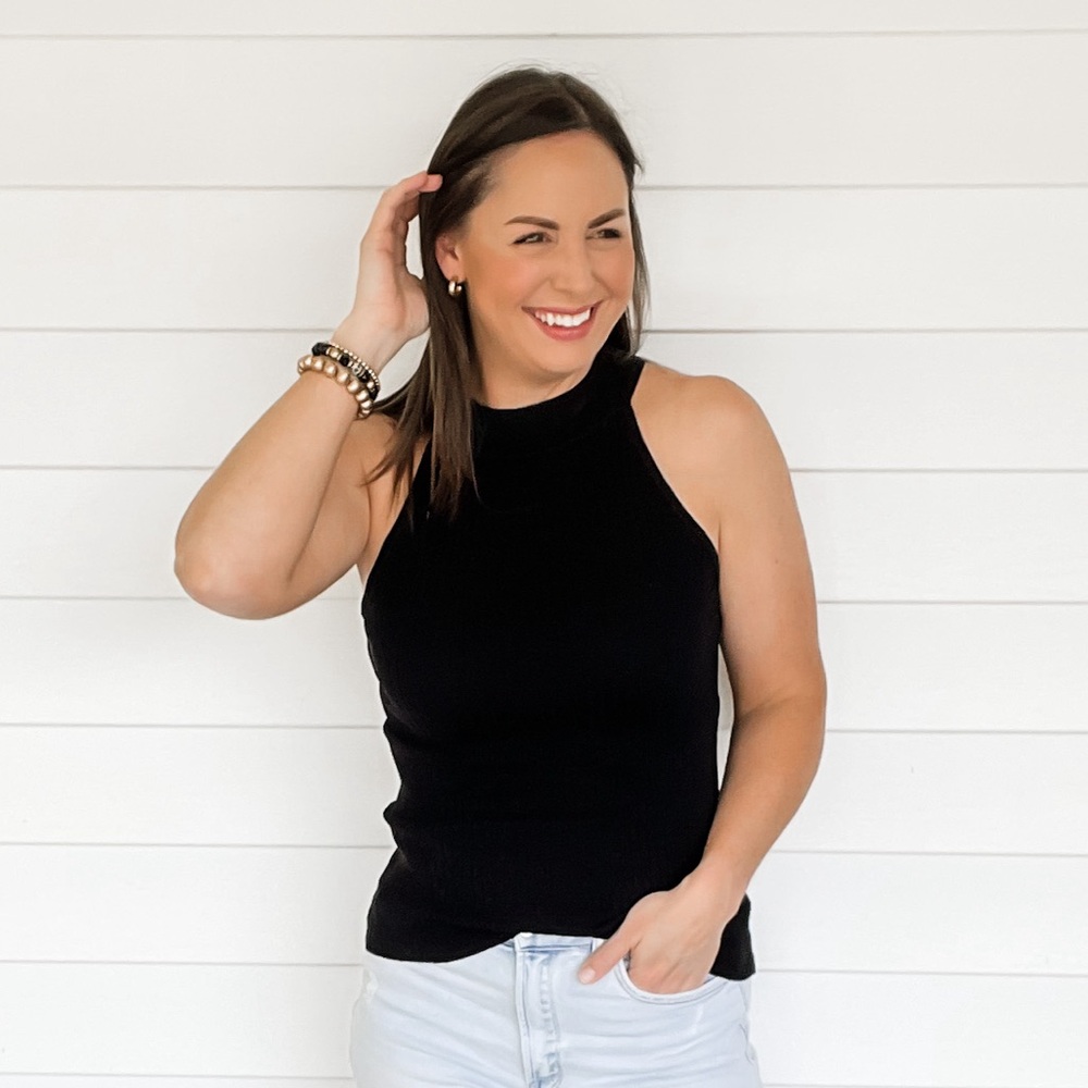 High Neckline Knit Sleeveless Top